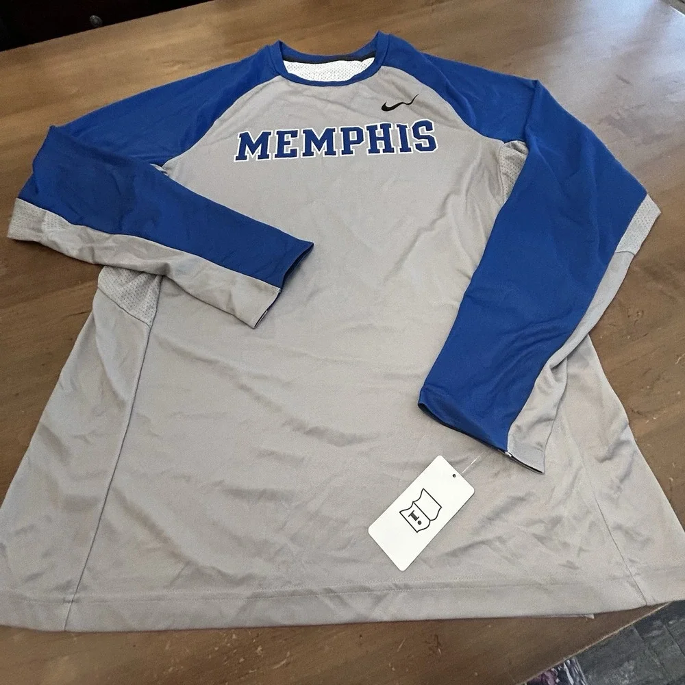 NWT Nike Men's Memphis Tigers Dri-Fit Long Sleeve T-Shirt Gray Blue - LARGE